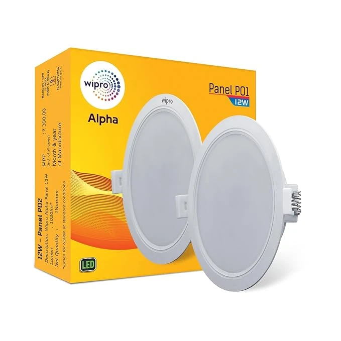 Wipro 12w Alpha Downlight for Junction Box | Cool Day White (6500K) |4 inch Cutout, 22mm Height| Surge Protection Upto 350 VA | High Voltage Protection Upto 4KV | Pack of 1,Plastic