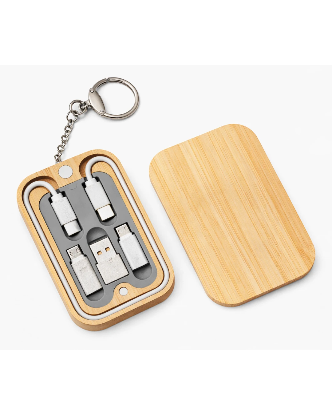 Eco Bamboo Multi-charging Cable Keychain – Smart Corporate Tech Gift