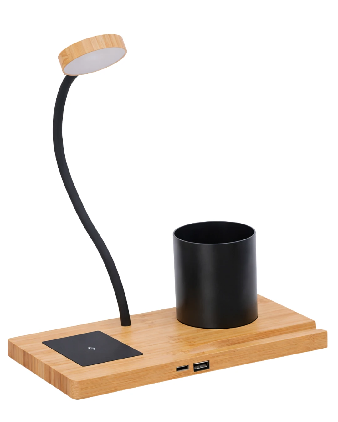 Eco Bamboo Desk Organizer With Led Lamp & Wireless Charging – Smart Corporate Gift