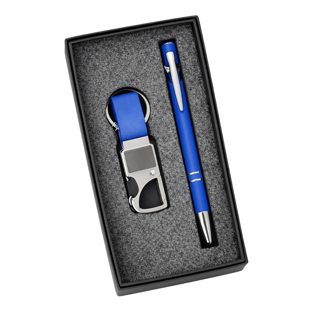 Premium Blue Executive Pen & Keychain Gift Set For Corporate Gifting