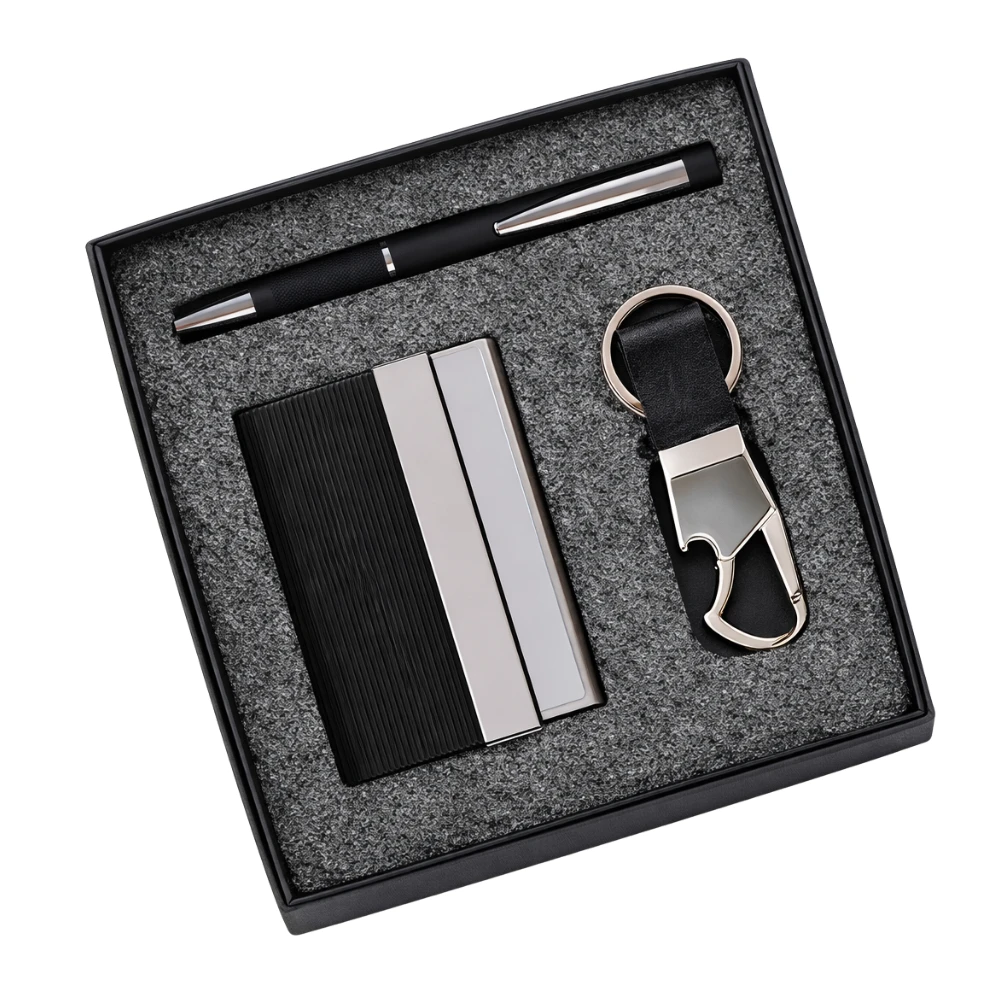Premium Corporate Gift Set With Metal Pen, Card Holder & Keychain
