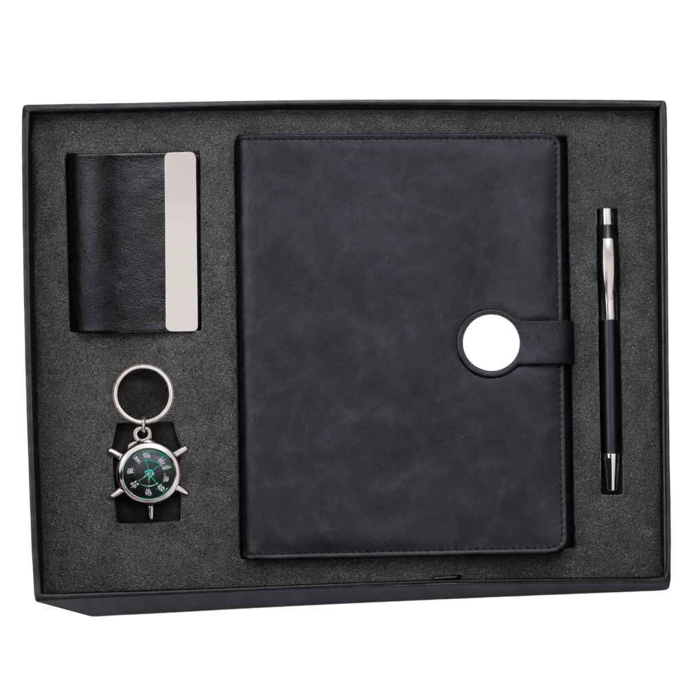 Executive Corporate Gift Set With Diary, Pen, Card Holder & Compass Keychain