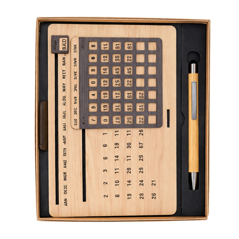 Wooden Desk Organizer Corporate Gift Set With Calendar & Pen