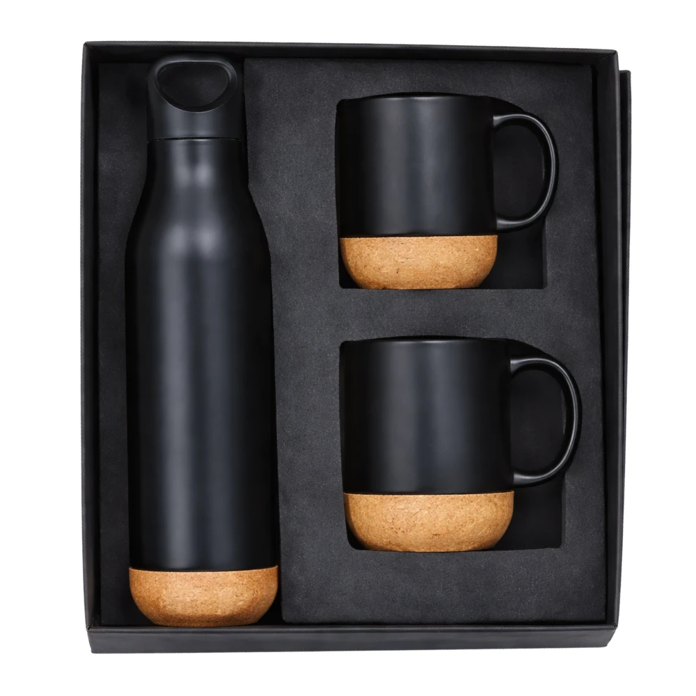 Cork Drinkware Corporate Gift Set With Bottle & Coffee Mugs