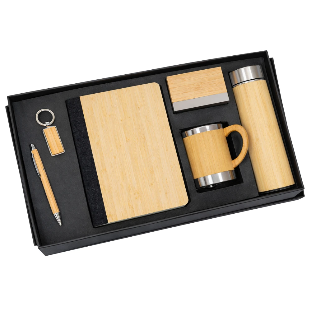 Eco-friendly Bamboo Corporate Gift Set With Diary, Mug, Bottle, Card Holder, Pen & Keychain