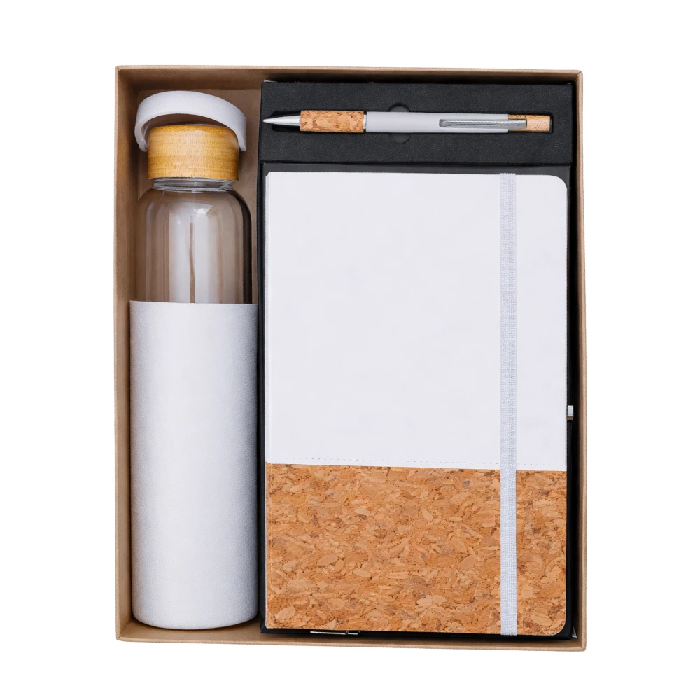 Eco-friendly Cork Diary & Bamboo Water Bottle Corporate Gift Set With Pen