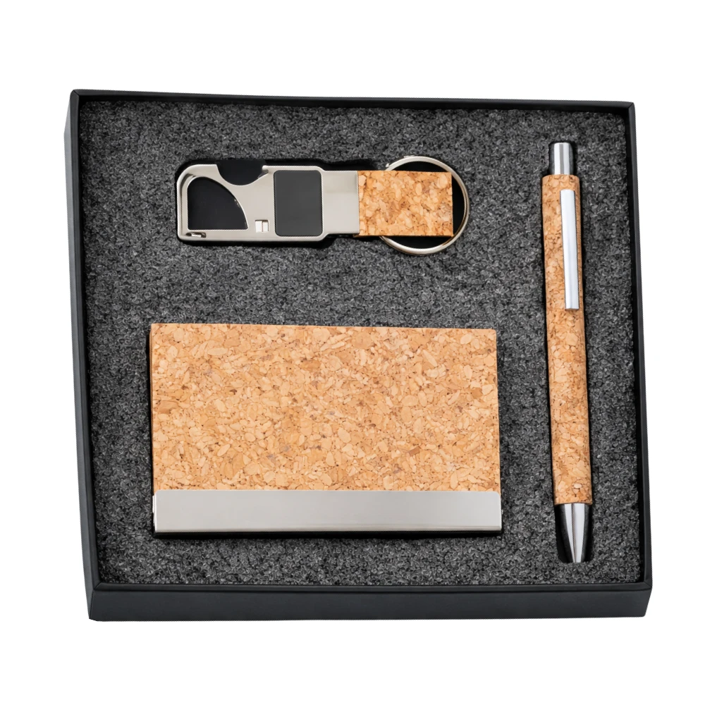 Eco-friendly Cork Card Holder, Pen & Keychain Corporate Gift Set