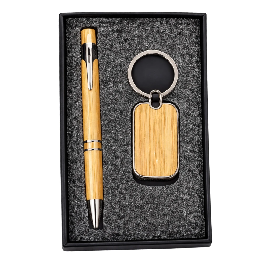 Eco-friendly Bamboo Pen & Keychain Gift Set