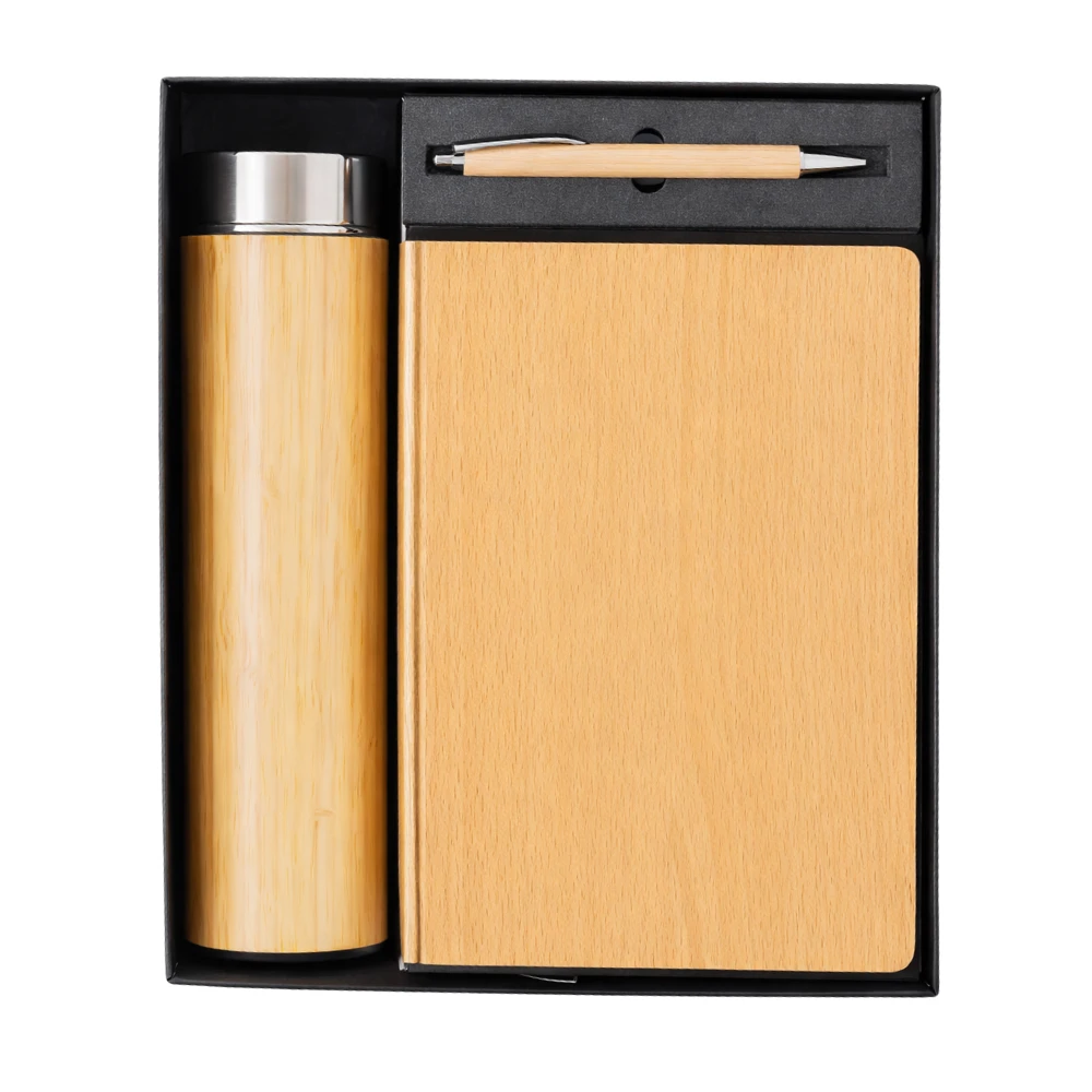 Eco-friendly Bamboo Diary & Bottle Gift Set With Pen