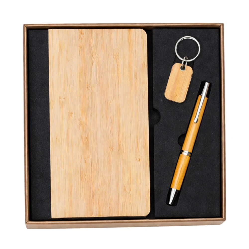 Eco-friendly Bamboo Diary Gift Set With Pen & Keychain