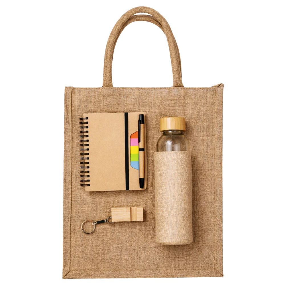 Eco-friendly Jute Welcome Kit With Bottle, Notebook, Pen & Keychain