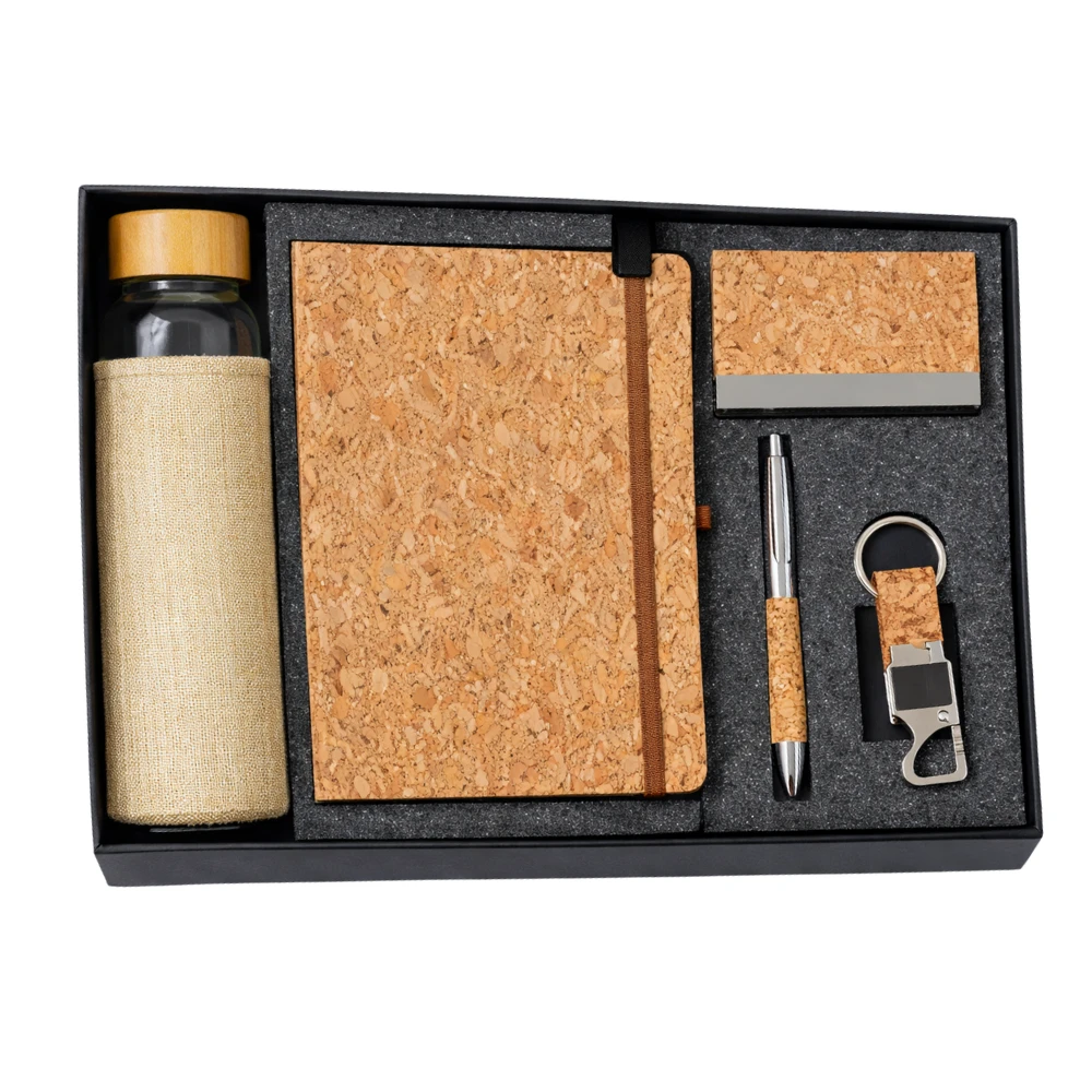Eco-friendly Cork Corporate Gift Set With Bottle, Diary, Pen, Card Holder & Keychain