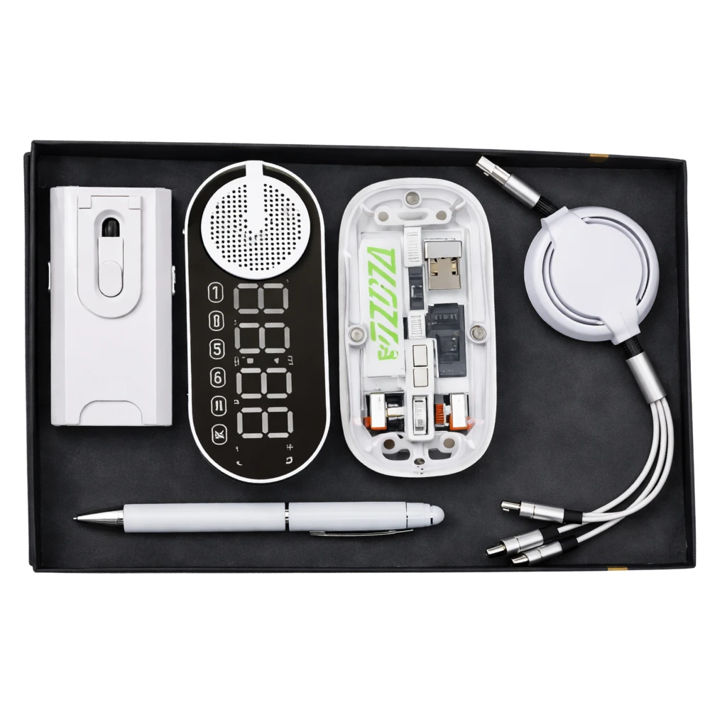 Smart Corporate Gift Set With Speaker, Mouse, Pen, Multi-cable & Cleaning Kit