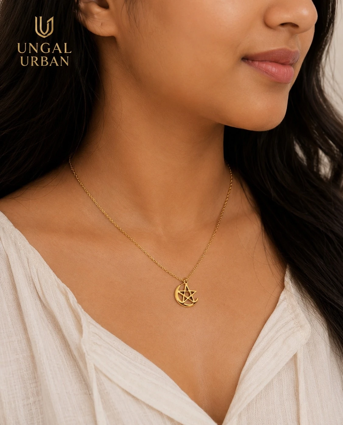 Moon & Pentagram / Star Pendant Necklace