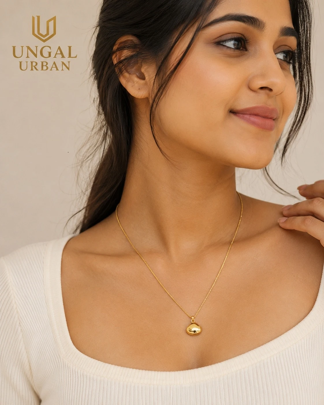 Golden Heart Drop Pendant Necklace